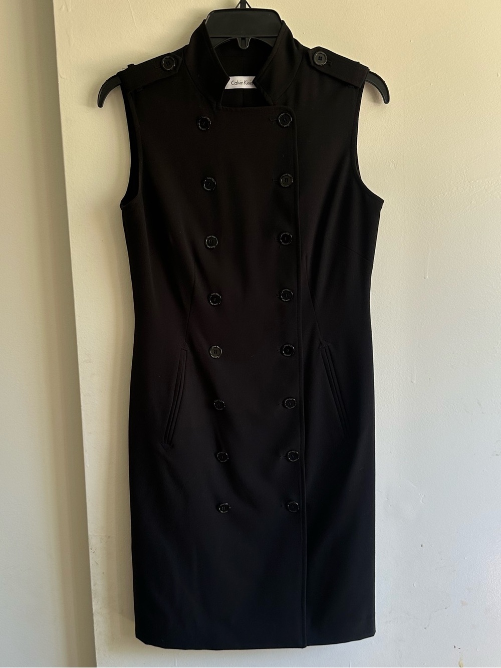 Calvin Klein Black Sleeveless Double-Breasted Sheath Dress